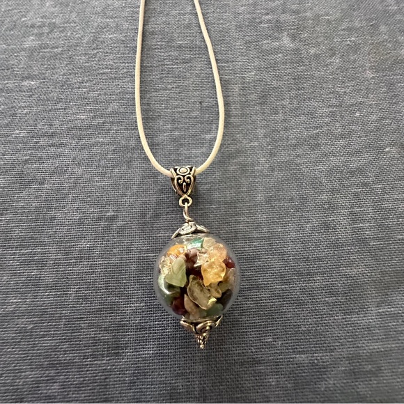 Talisman necklace, glass ball pendant full of healing crystals. - Picture 6 of 7